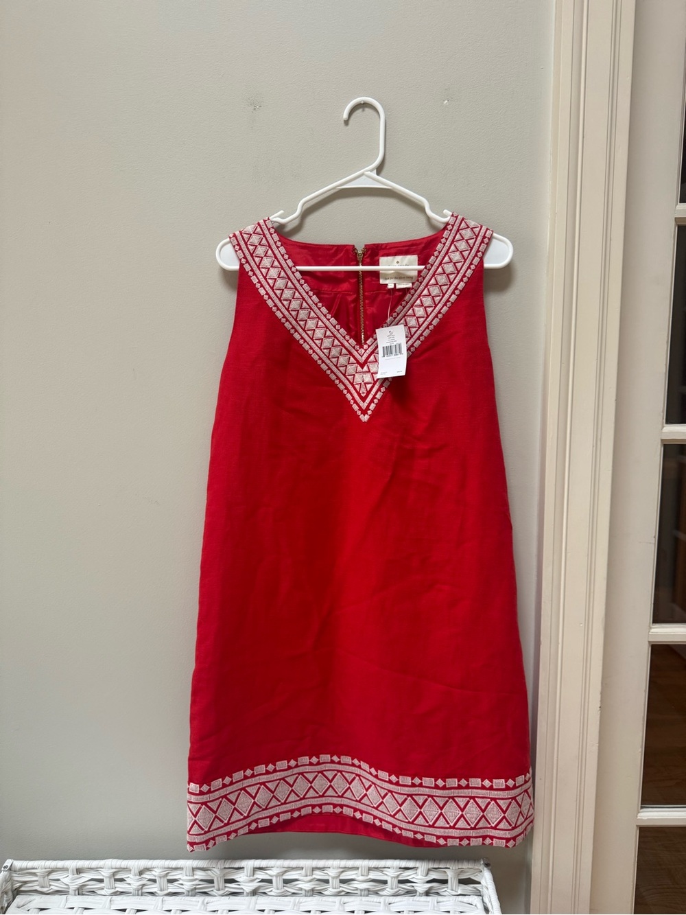 NWT Kate Spade Laureen Dress Size 12 Red Embroidered Linen Cotton Shift $428